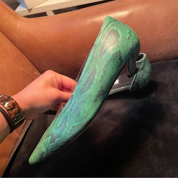 Miista see through clear green leather snakeskin pumps kitten heels - Picture 13 of 15